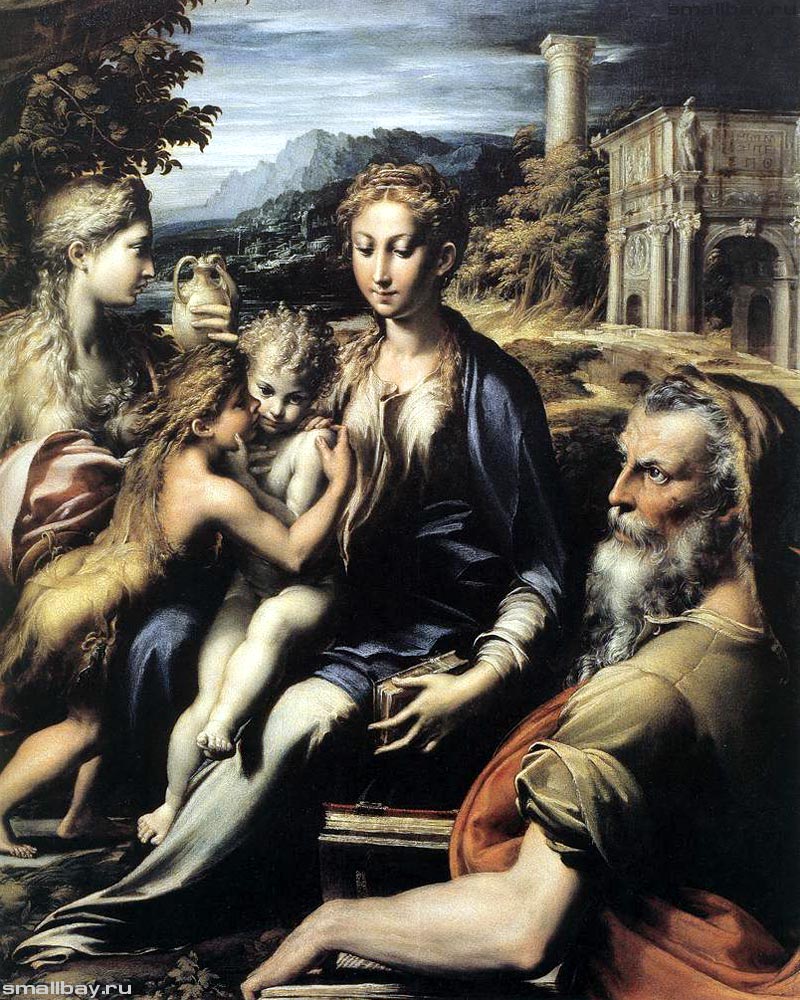 Пармиджанино Мадонна на троне, Захария, Иоанн Креститель и Мария Магдалина