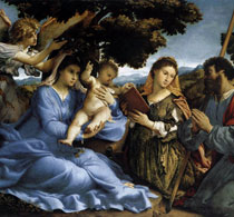 Лотто Лоренцо Мадонна с младенцем ангелом и святыми