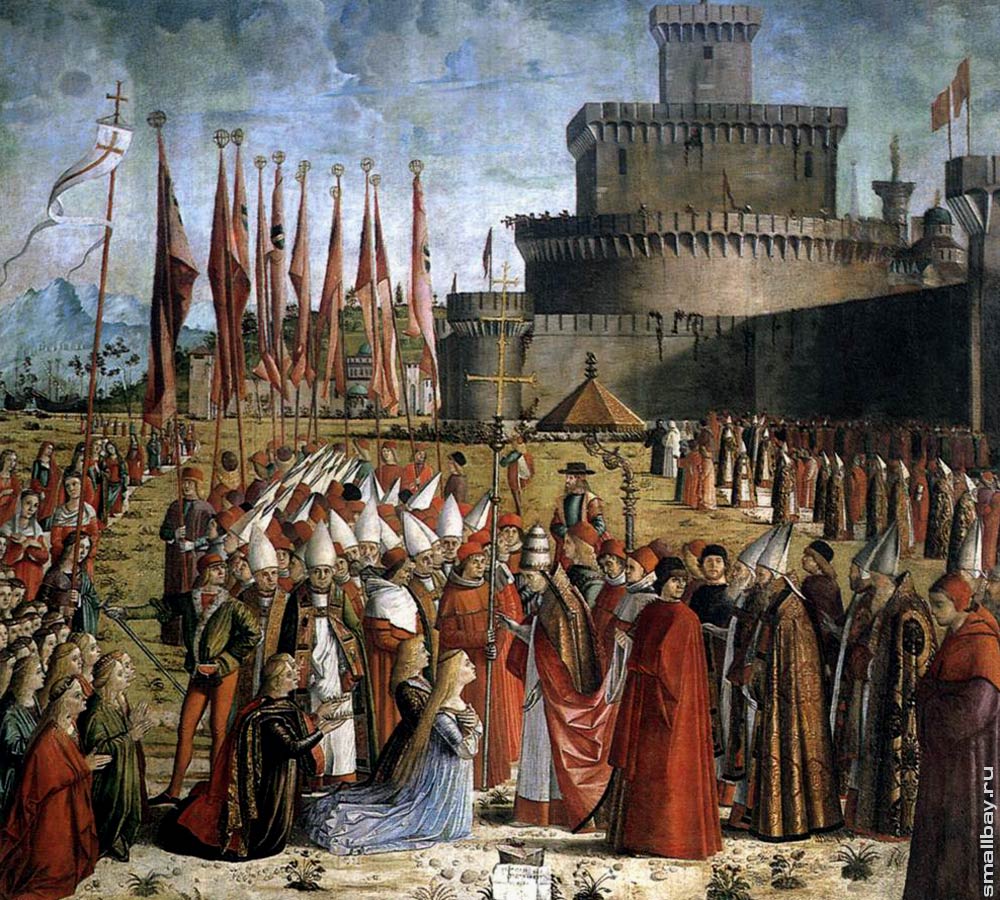 Карпаччо Встреча святой Урсулы и паломников с римским папой Кириаком
