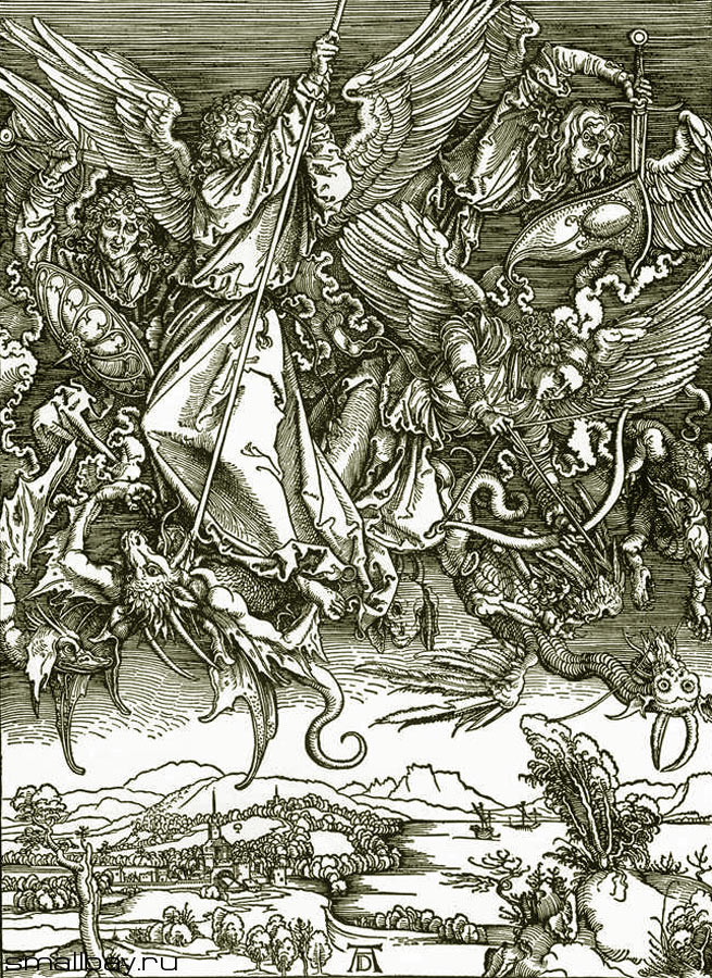 Дюрер Гравюра Битва архангела Михаила с драконом