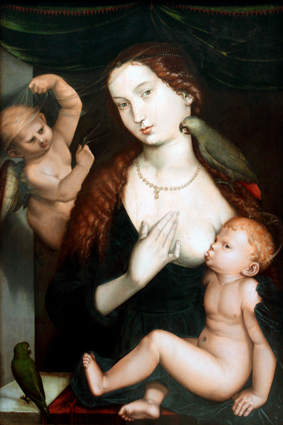 Ганс Бальдунг Мадонна с младенцем и попугаями