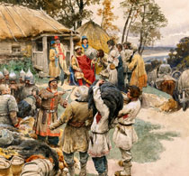Лебедев Князь Игорь собирает дань с древлян в 945 году
