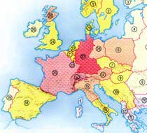 Карта охоты на ведьм в Европе